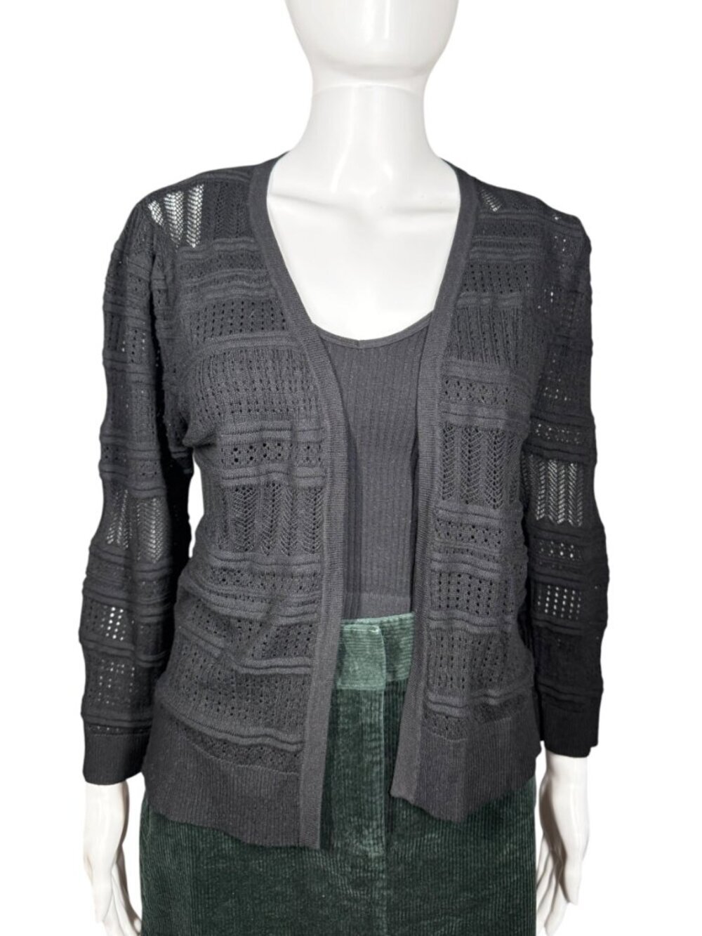 Kathy Ireland Black Loose Knit Open Front Cardigan Sweater Size Small